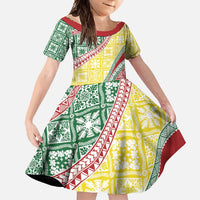 Hawaiian Quilt Pattern Family Matching Tank Maxi Dress and Hawaiian Shirt Special Color Mixed LT01 Daughter's Dress Multicolor - Polynesian Pride