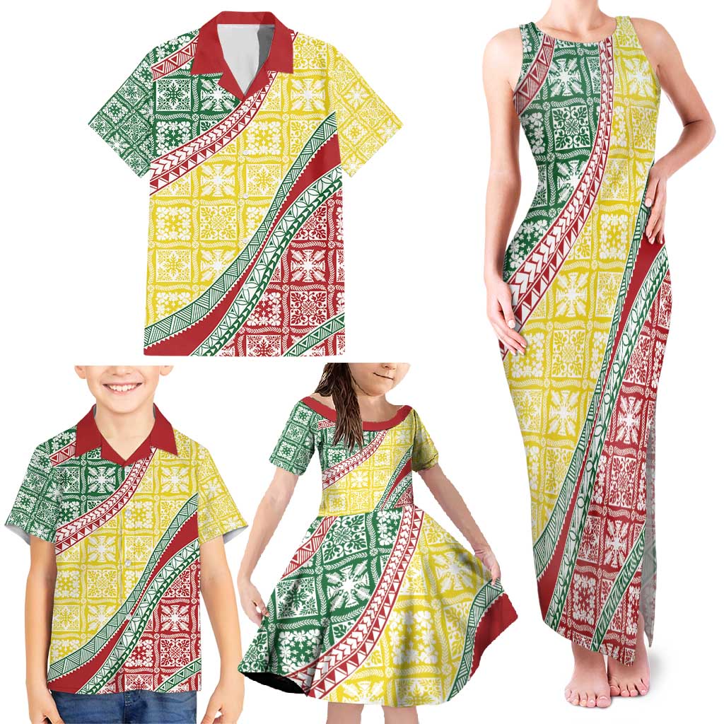 Hawaiian Quilt Pattern Family Matching Tank Maxi Dress and Hawaiian Shirt Special Color Mixed LT01 - Polynesian Pride