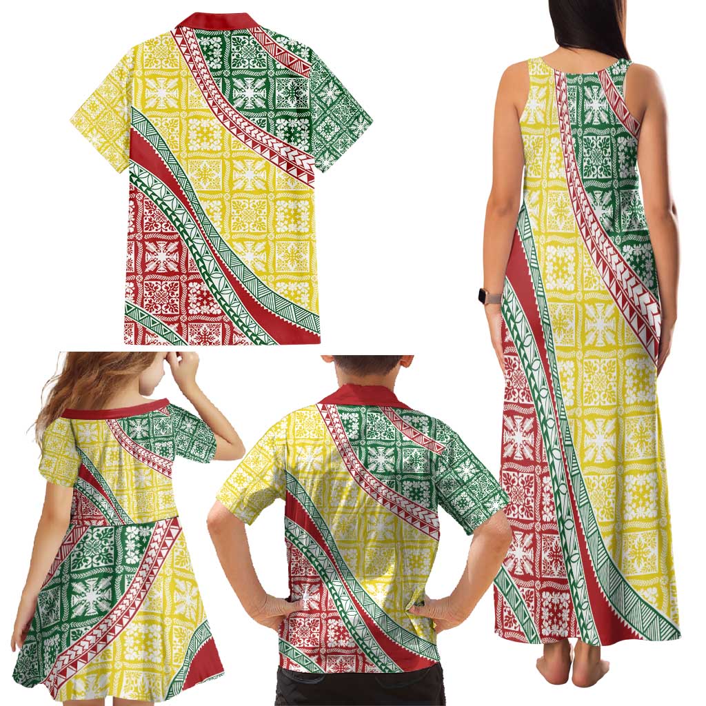 Hawaiian Quilt Pattern Family Matching Tank Maxi Dress and Hawaiian Shirt Special Color Mixed LT01 - Polynesian Pride