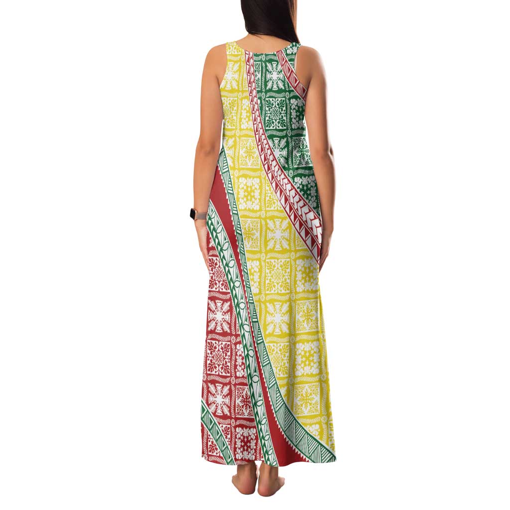 Hawaiian Quilt Pattern Family Matching Tank Maxi Dress and Hawaiian Shirt Special Color Mixed LT01 - Polynesian Pride