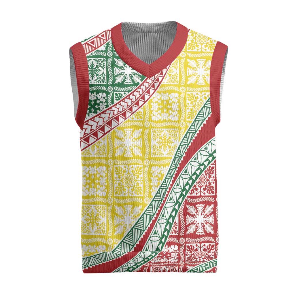 Hawaiian Quilt Pattern Christmas Knitted V-Neck Vest Special Color Mixed - Polynesian Pride