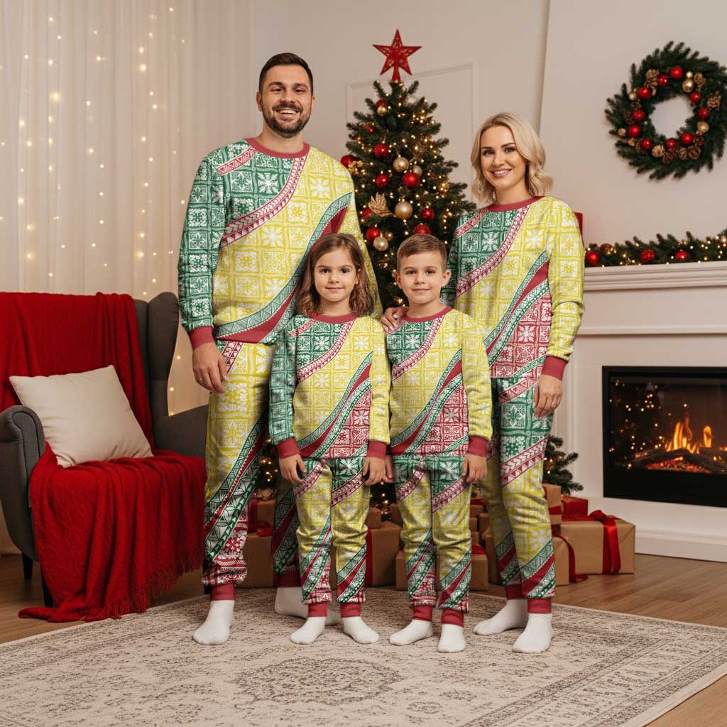 Hawaiian Quilt Pattern Christmas Pajama Set Special Color Mixed - Polynesian Pride