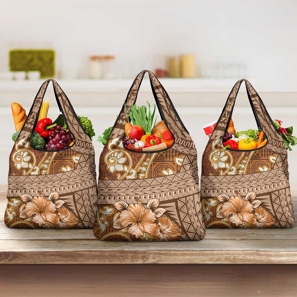 Personalised Fiji Masi Grocery Bag Bula Fijian Masi Tapa Vintage Style LT01 3-pack One Size Brown - Polynesian Pride
