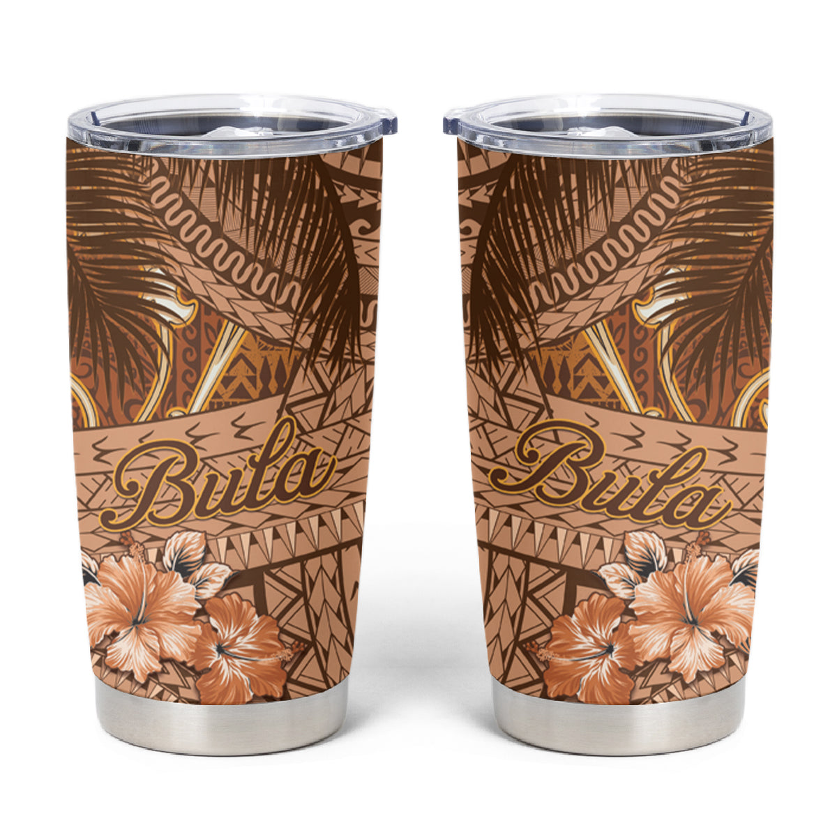 Fiji Masi Tumbler Cup Bula Fijian Masi Tapa Vintage Style LT01 Brown - Polynesian Pride