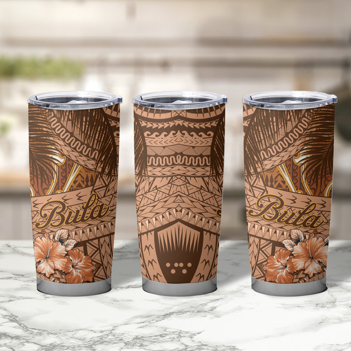 Fiji Masi Tumbler Cup Bula Fijian Masi Tapa Vintage Style LT01 - Polynesian Pride