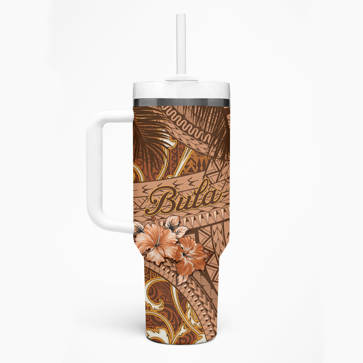 Fiji Masi Tumbler With Handle Bula Fijian Masi Tapa Vintage Style LT01 - Polynesian Pride