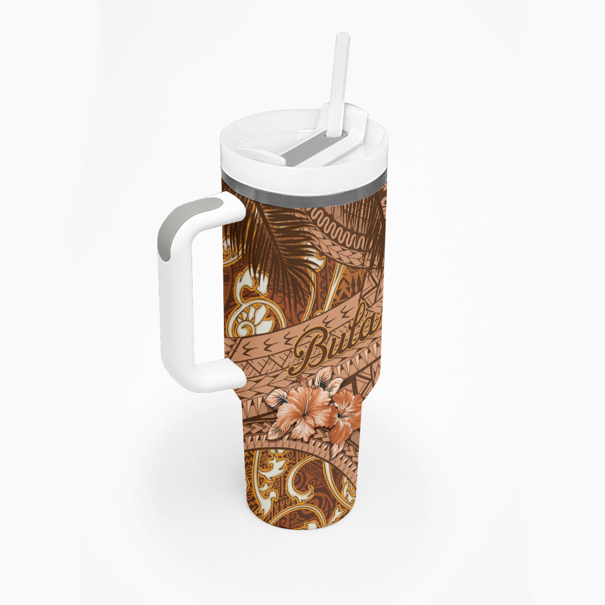 Fiji Masi Tumbler With Handle Bula Fijian Masi Tapa Vintage Style LT01 - Polynesian Pride