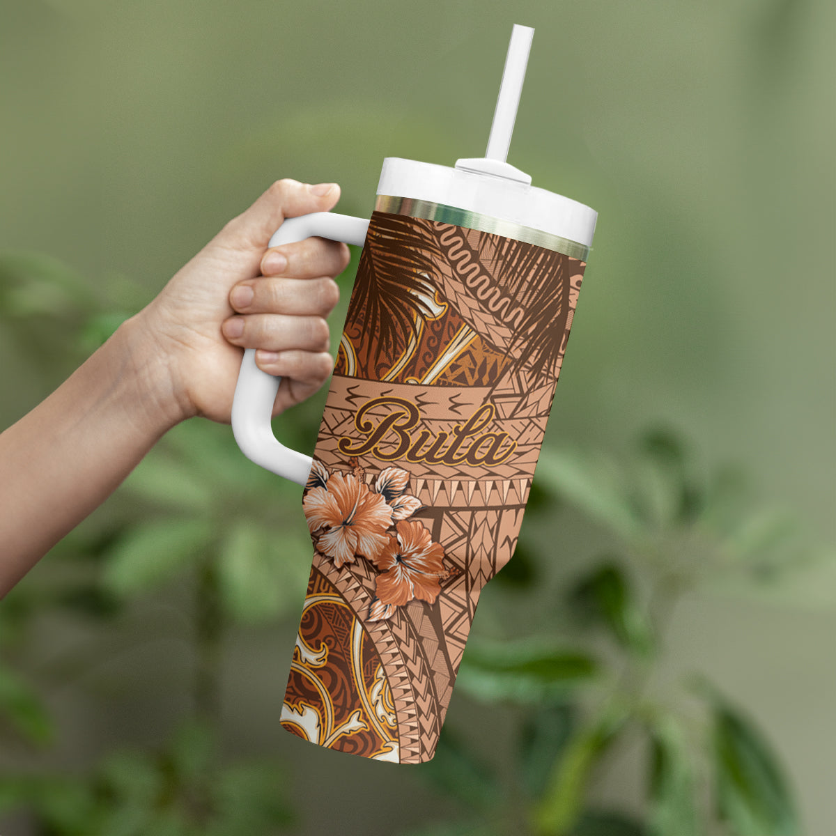 Fiji Masi Tumbler With Handle Bula Fijian Masi Tapa Vintage Style LT01 - Polynesian Pride
