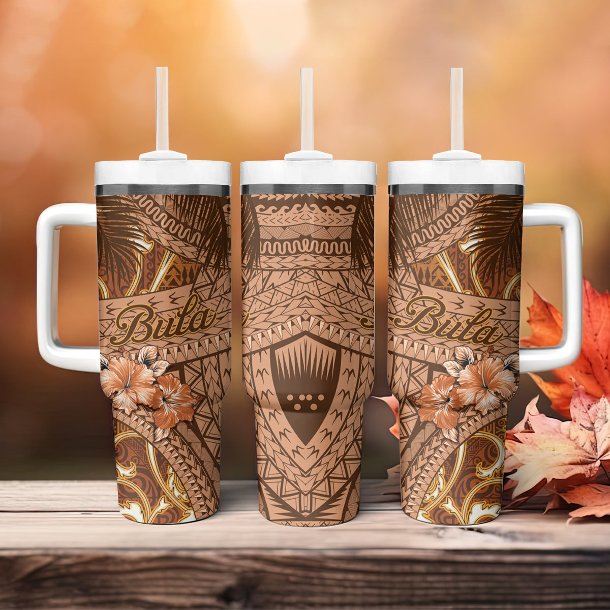 Fiji Masi Tumbler With Handle Bula Fijian Masi Tapa Vintage Style LT01 - Polynesian Pride