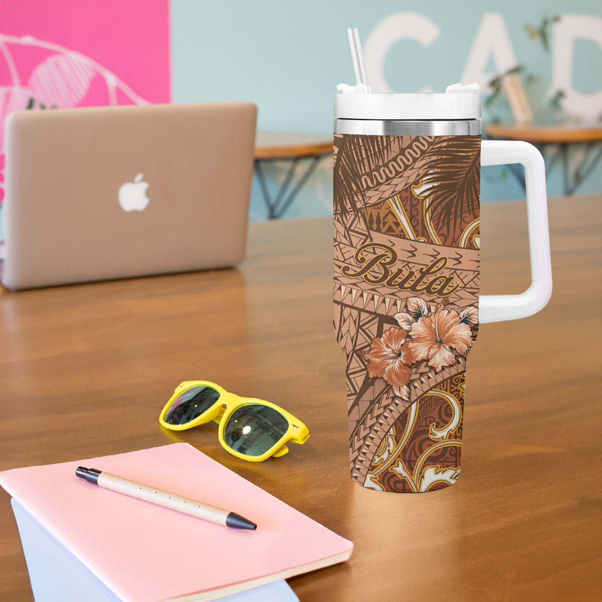 Fiji Masi Tumbler With Handle Bula Fijian Masi Tapa Vintage Style LT01 - Polynesian Pride