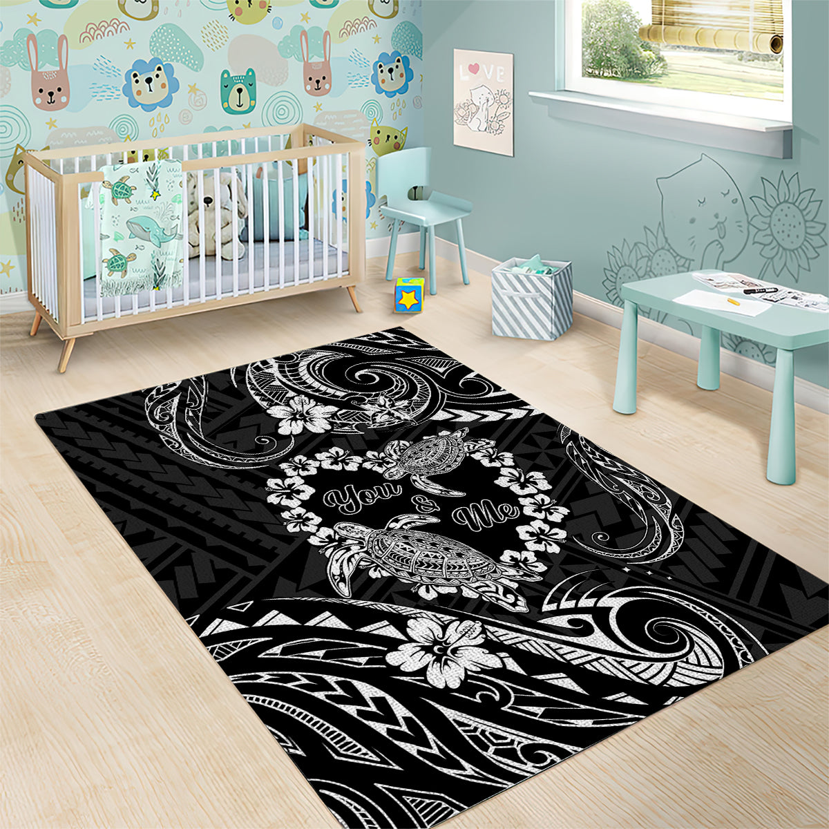 Polynesian Turtle Valentine Area Rug You And Me Hibiscus Heart LT01 - Polynesian Pride