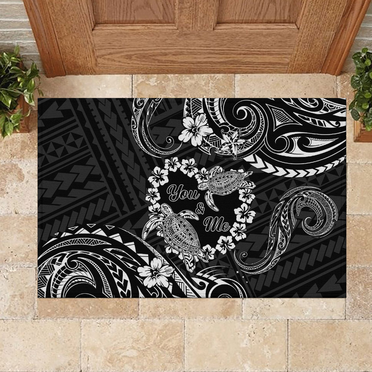 Polynesian Turtle Valentine Rubber Doormat You And Me Hibiscus Heart LT01 - Polynesian Pride