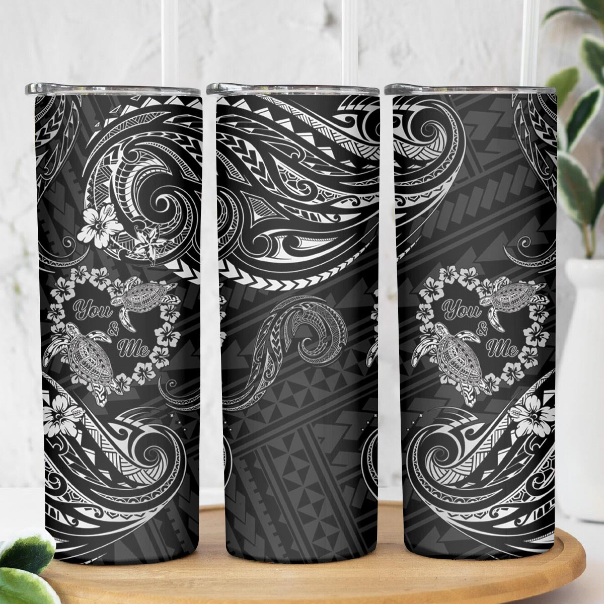 Polynesian Turtle Valentine Skinny Tumbler You And Me Hibiscus Heart LT01 - Polynesian Pride