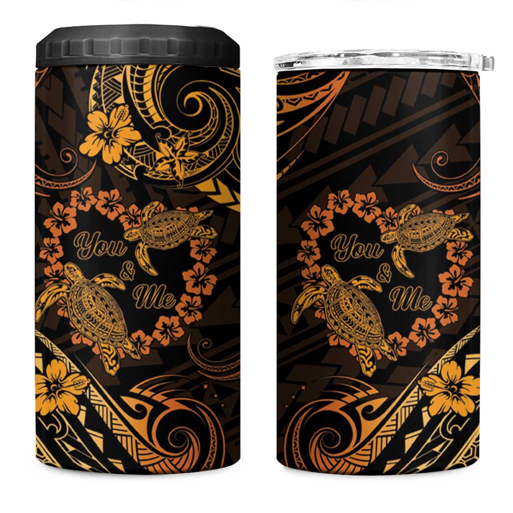 Polynesian Turtle Valentine 4 in 1 Can Cooler Tumbler You And Me Gold Hibiscus Heart LT01 One Size: 16 oz Gold - Polynesian Pride