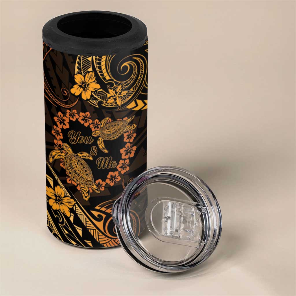 Polynesian Turtle Valentine 4 in 1 Can Cooler Tumbler You And Me Gold Hibiscus Heart LT01 - Polynesian Pride