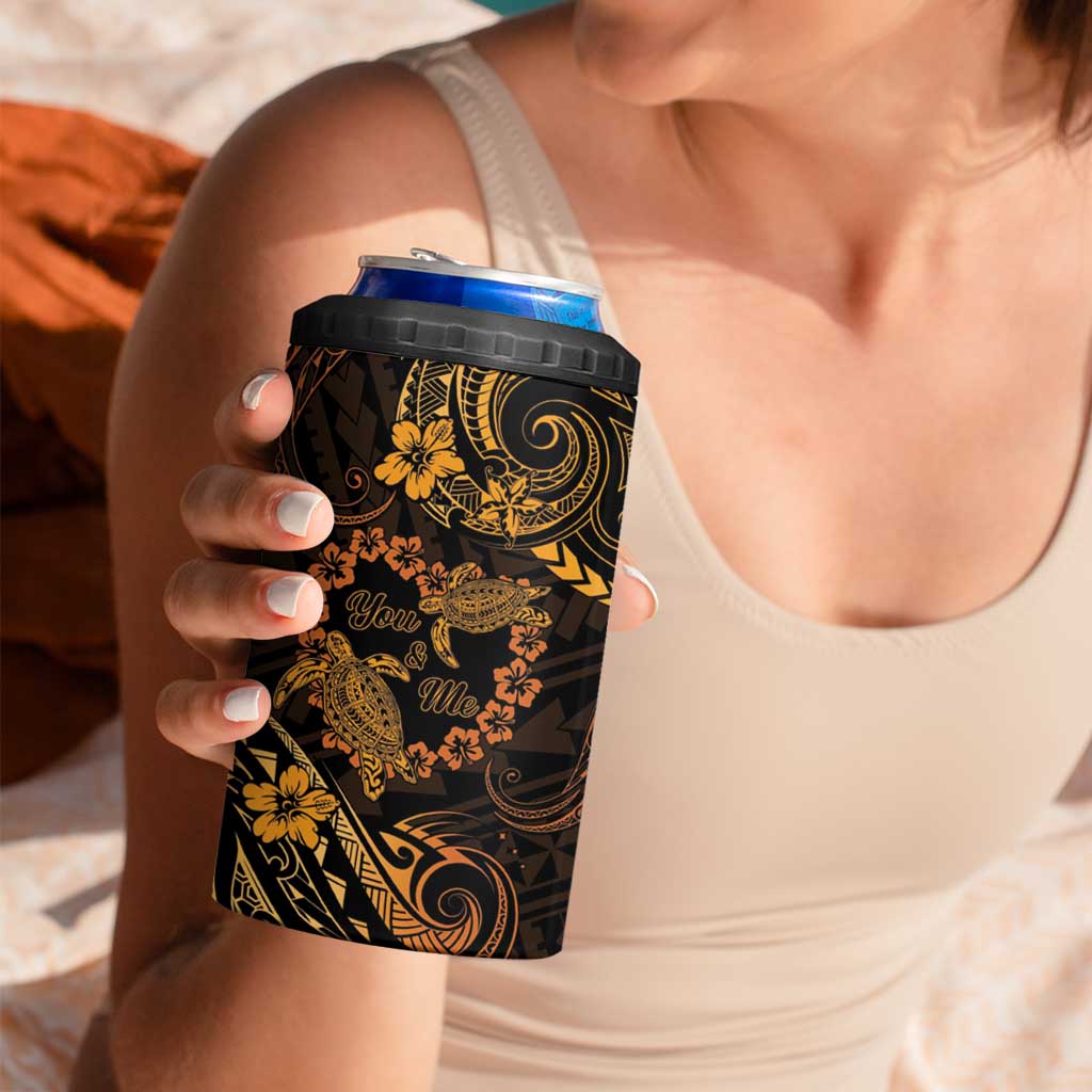 Polynesian Turtle Valentine 4 in 1 Can Cooler Tumbler You And Me Gold Hibiscus Heart LT01 - Polynesian Pride