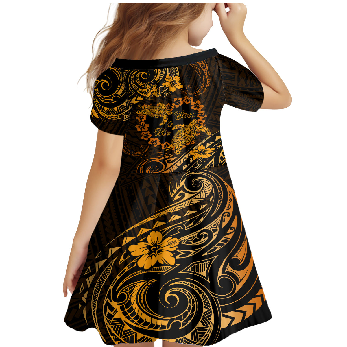 Polynesian Turtle Valentine Family Matching Mermaid Dress and Hawaiian Shirt You And Me Gold Hibiscus Heart LT01 - Polynesian Pride