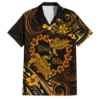 Polynesian Turtle Valentine Family Matching Off Shoulder Short Dress and Hawaiian Shirt You And Me Gold Hibiscus Heart LT01 Dad's Shirt - Short Sleeve Gold - Polynesian Pride