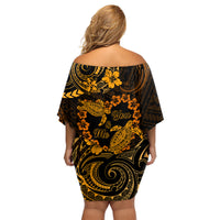 Polynesian Turtle Valentine Family Matching Off Shoulder Short Dress and Hawaiian Shirt You And Me Gold Hibiscus Heart LT01 - Polynesian Pride