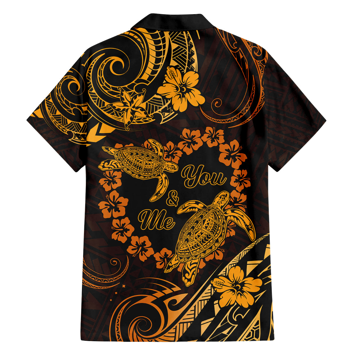 Polynesian Turtle Valentine Family Matching Tank Maxi Dress and Hawaiian Shirt You And Me Gold Hibiscus Heart LT01 - Polynesian Pride