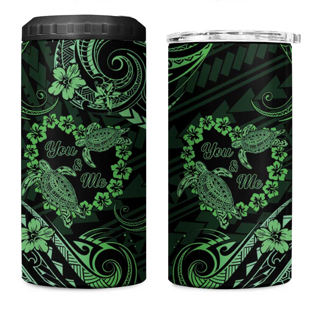 Polynesian Turtle Valentine 4 in 1 Can Cooler Tumbler You And Me Green Hibiscus Heart LT01 One Size: 16 oz Green - Polynesian Pride