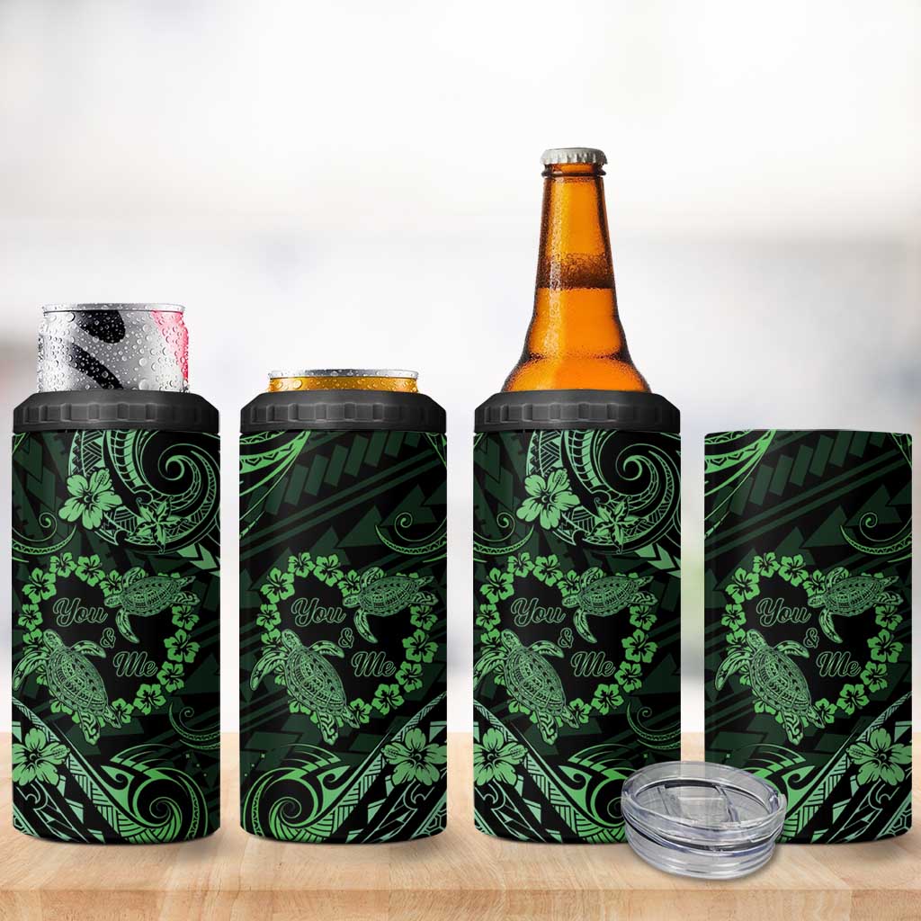 Polynesian Turtle Valentine 4 in 1 Can Cooler Tumbler You And Me Green Hibiscus Heart LT01 - Polynesian Pride