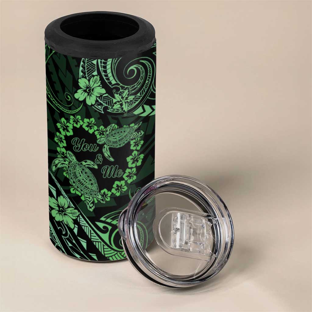 Polynesian Turtle Valentine 4 in 1 Can Cooler Tumbler You And Me Green Hibiscus Heart LT01 - Polynesian Pride