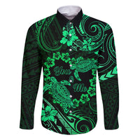 Polynesian Turtle Valentine Family Matching Long Sleeve Bodycon Dress and Hawaiian Shirt You And Me Green Hibiscus Heart LT01 Dad's Shirt - Long Sleeve Green - Polynesian Pride