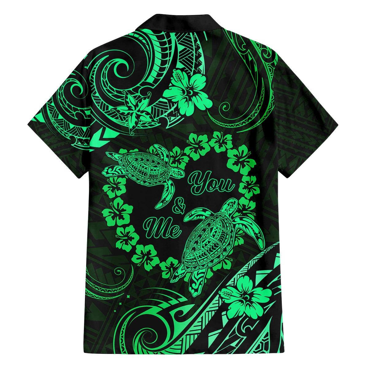 Polynesian Turtle Valentine Family Matching Off Shoulder Long Sleeve Dress and Hawaiian Shirt You And Me Green Hibiscus Heart LT01 - Polynesian Pride
