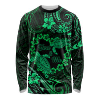 Polynesian Turtle Valentine Long Sleeve Shirt You And Me Green Hibiscus Heart LT01 Unisex Green - Polynesian Pride