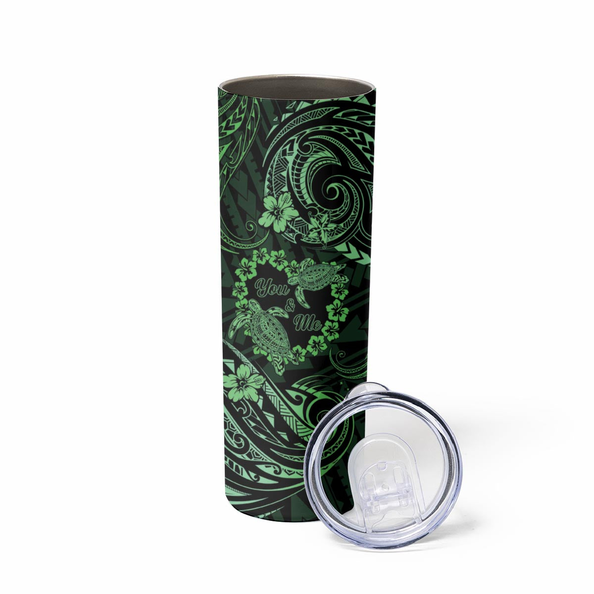 Polynesian Turtle Valentine Skinny Tumbler You And Me Green Hibiscus Heart LT01 - Polynesian Pride