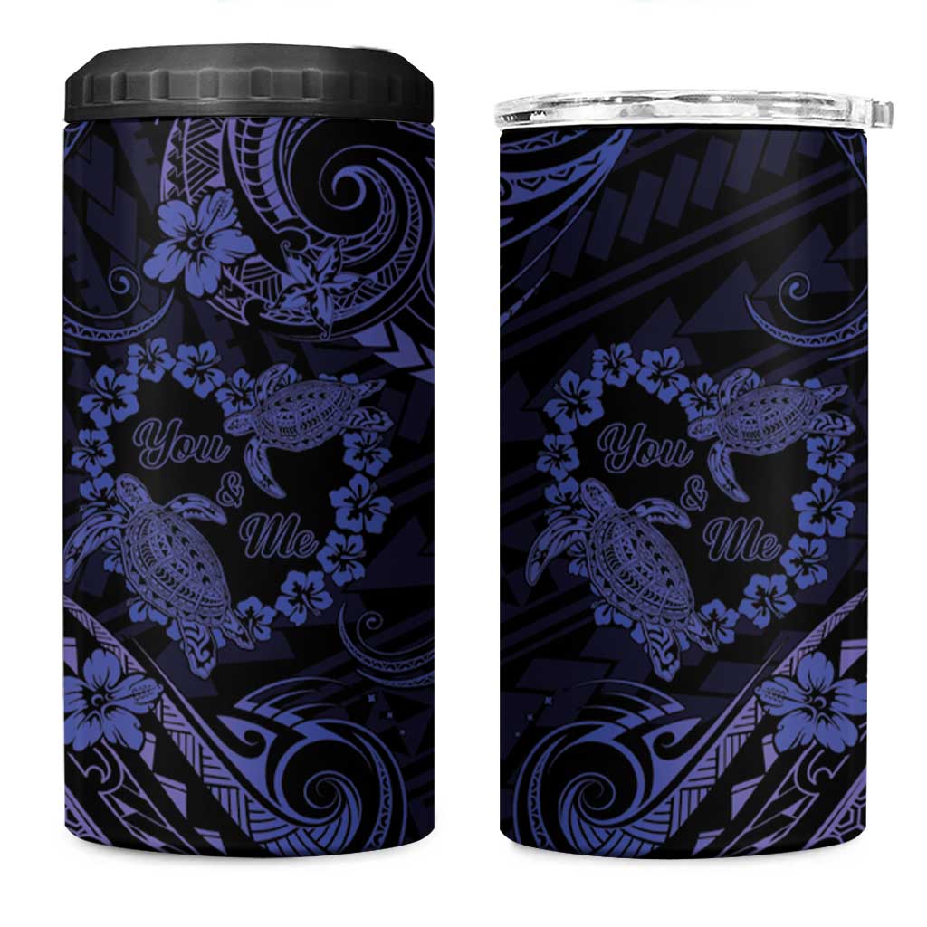 Polynesian Turtle Valentine 4 in 1 Can Cooler Tumbler You And Me Navy Blue Hibiscus Heart LT01 One Size: 16 oz Blue - Polynesian Pride