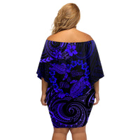 Polynesian Turtle Valentine Family Matching Off Shoulder Short Dress and Hawaiian Shirt You And Me Navy Blue Hibiscus Heart LT01 - Polynesian Pride