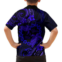 Polynesian Turtle Valentine Family Matching Summer Maxi Dress and Hawaiian Shirt You And Me Navy Blue Hibiscus Heart LT01 - Polynesian Pride