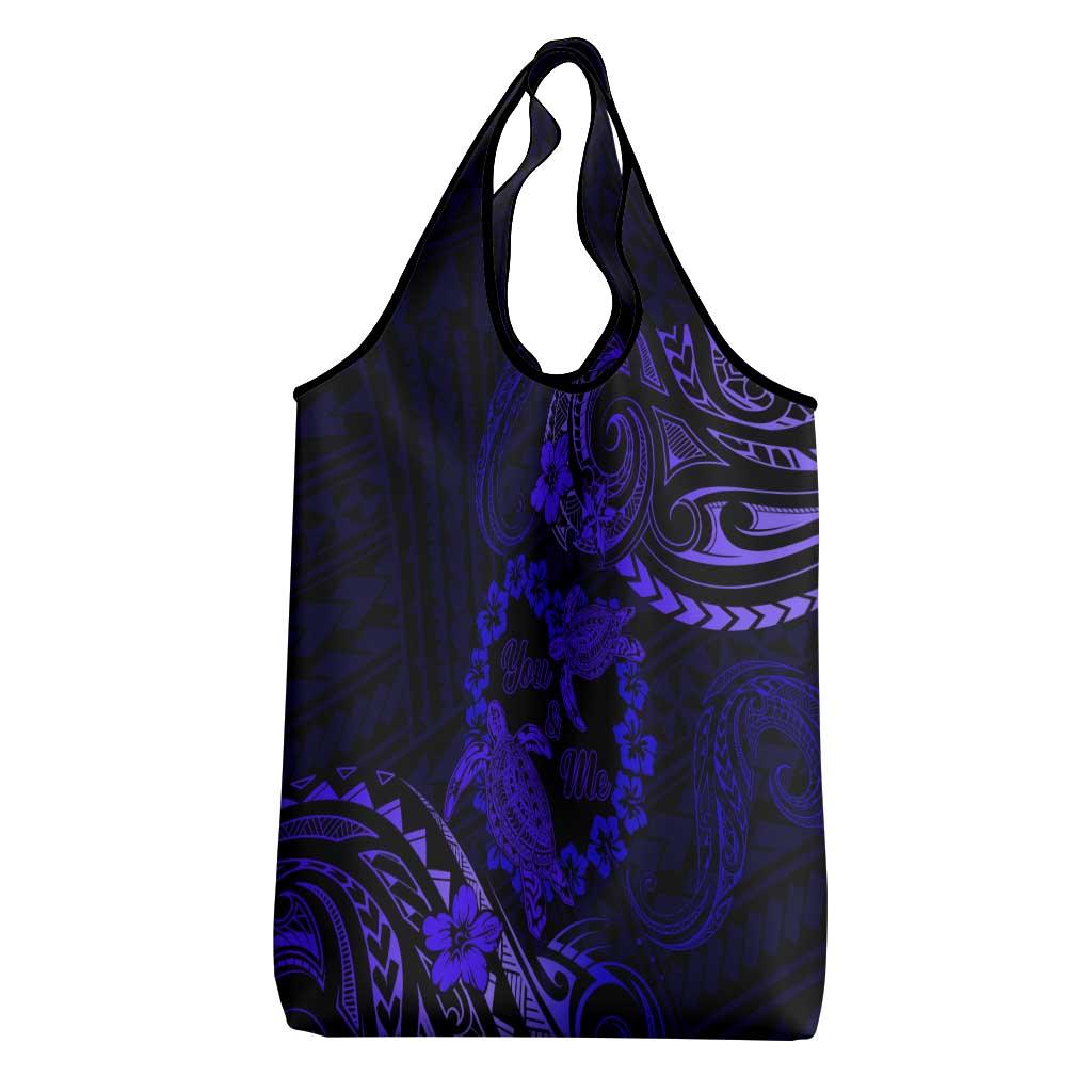 Polynesian Turtle Valentine Grocery Bag You And Me Navy Blue Hibiscus Heart LT01 - Polynesian Pride