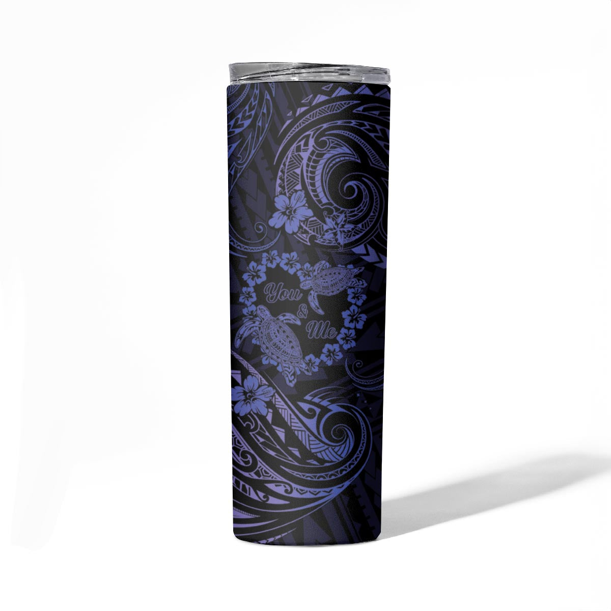 Polynesian Turtle Valentine Skinny Tumbler You And Me Navy Blue Hibiscus Heart LT01 - Polynesian Pride