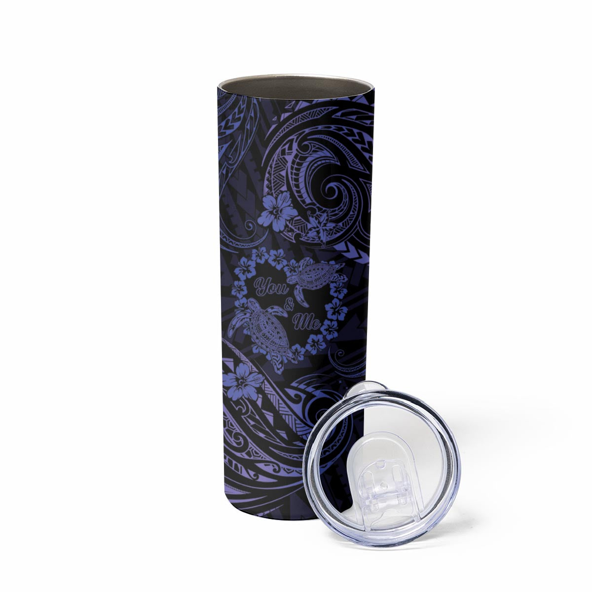 Polynesian Turtle Valentine Skinny Tumbler You And Me Navy Blue Hibiscus Heart LT01 - Polynesian Pride