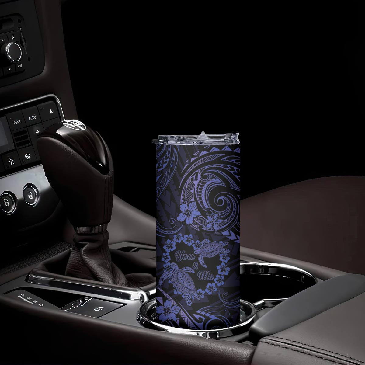 Polynesian Turtle Valentine Skinny Tumbler You And Me Navy Blue Hibiscus Heart LT01 - Polynesian Pride