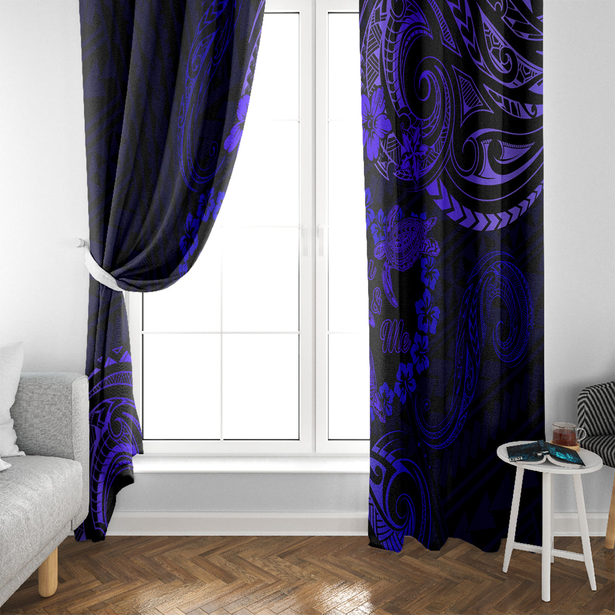 Polynesian Turtle Valentine Window Curtain You And Me Navy Blue Hibiscus Heart LT01 - Polynesian Pride