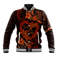 Polynesian Turtle Valentine Baseball Jacket You And Me Orange Hibiscus Heart LT01 Unisex Orange - Polynesian Pride