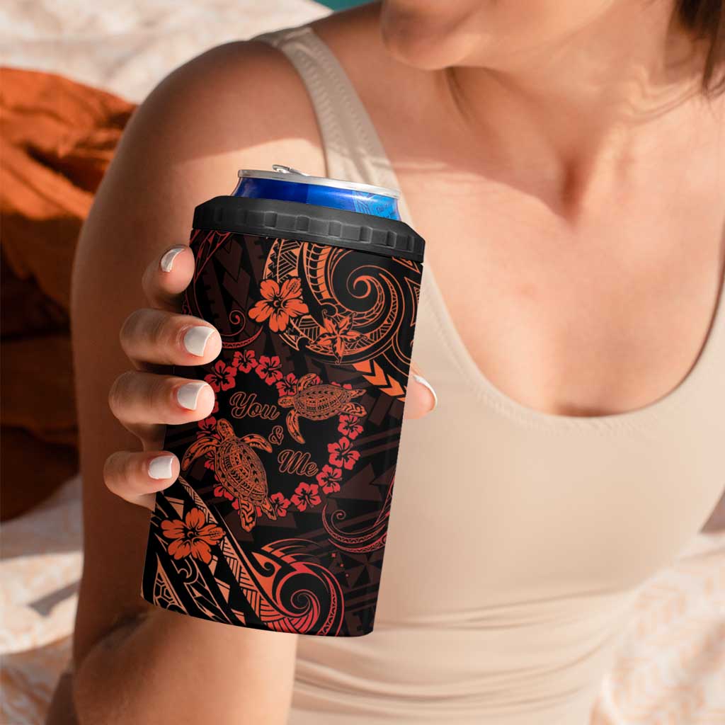 Polynesian Turtle Valentine 4 in 1 Can Cooler Tumbler You And Me Orange Hibiscus Heart LT01 - Polynesian Pride