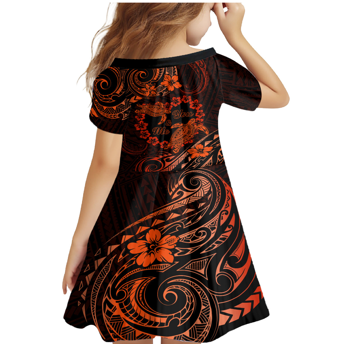 Polynesian Turtle Valentine Family Matching Mermaid Dress and Hawaiian Shirt You And Me Orange Hibiscus Heart LT01 - Polynesian Pride