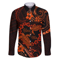 Polynesian Turtle Valentine Family Matching Puletasi and Hawaiian Shirt You And Me Orange Hibiscus Heart LT01 Dad's Shirt - Long Sleeve Orange - Polynesian Pride