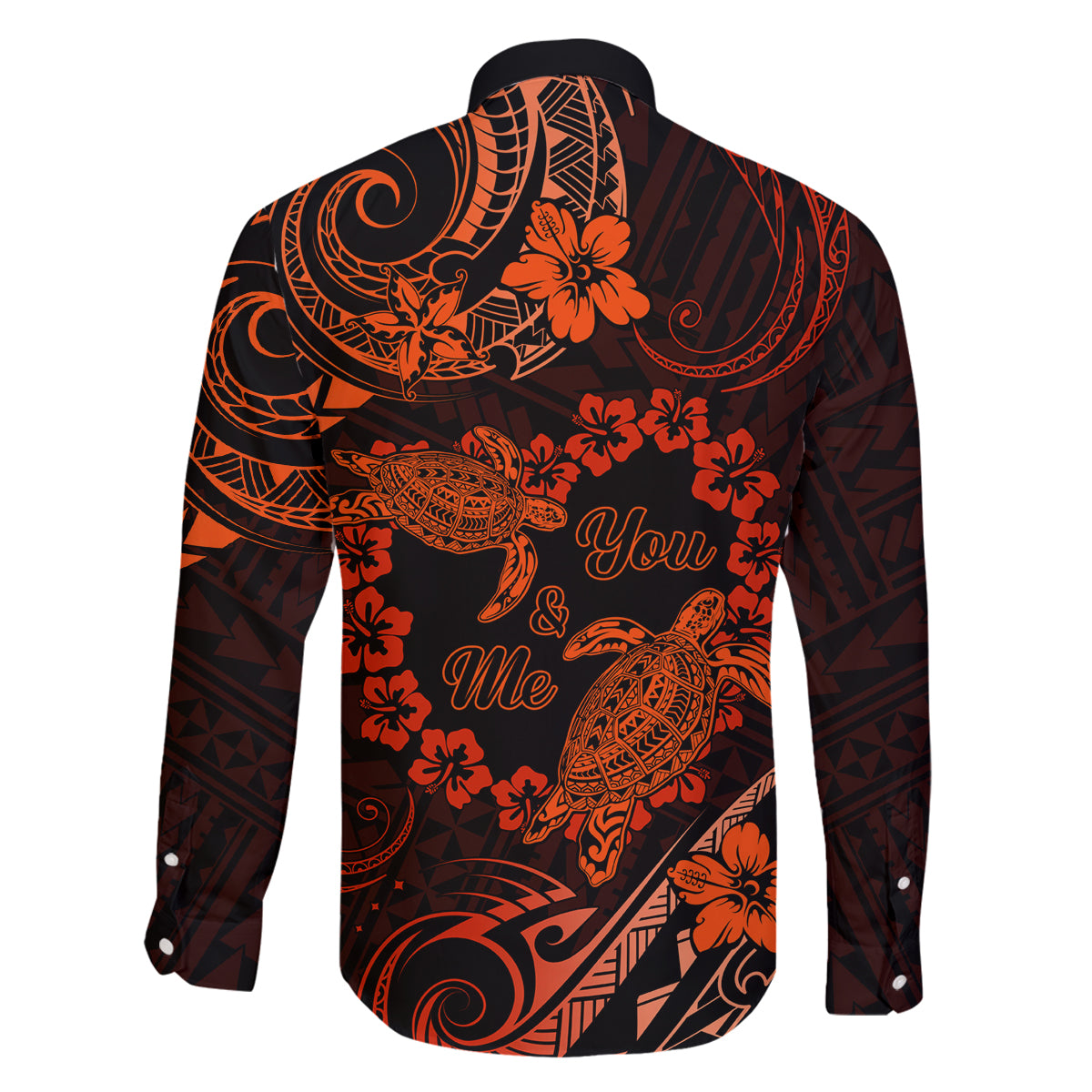 Polynesian Turtle Valentine Family Matching Puletasi and Hawaiian Shirt You And Me Orange Hibiscus Heart LT01 - Polynesian Pride