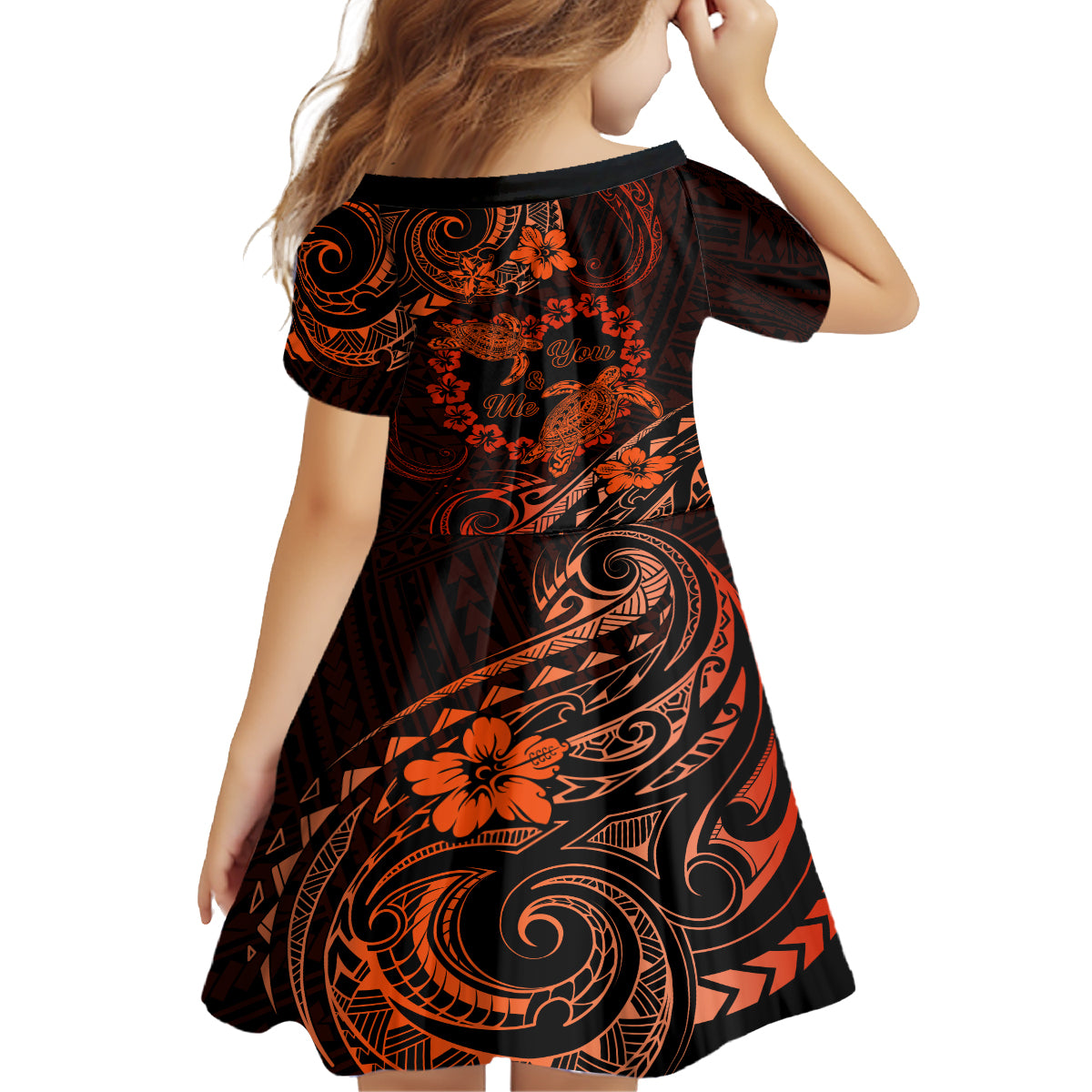 Polynesian Turtle Valentine Family Matching Tank Maxi Dress and Hawaiian Shirt You And Me Orange Hibiscus Heart LT01 - Polynesian Pride