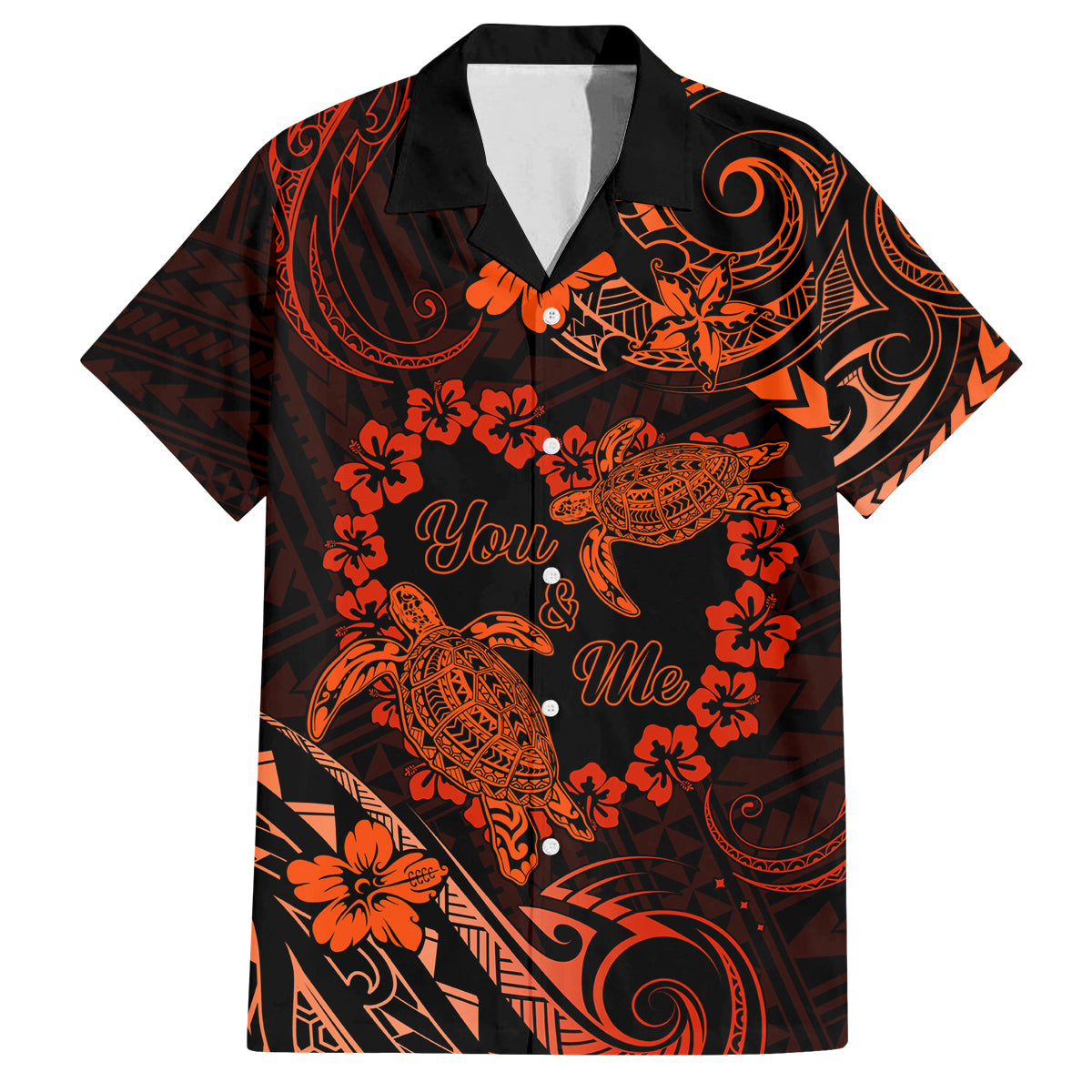 Polynesian Turtle Valentine Family Matching Tank Maxi Dress and Hawaiian Shirt You And Me Orange Hibiscus Heart LT01 Dad's Shirt - Short Sleeve Orange - Polynesian Pride