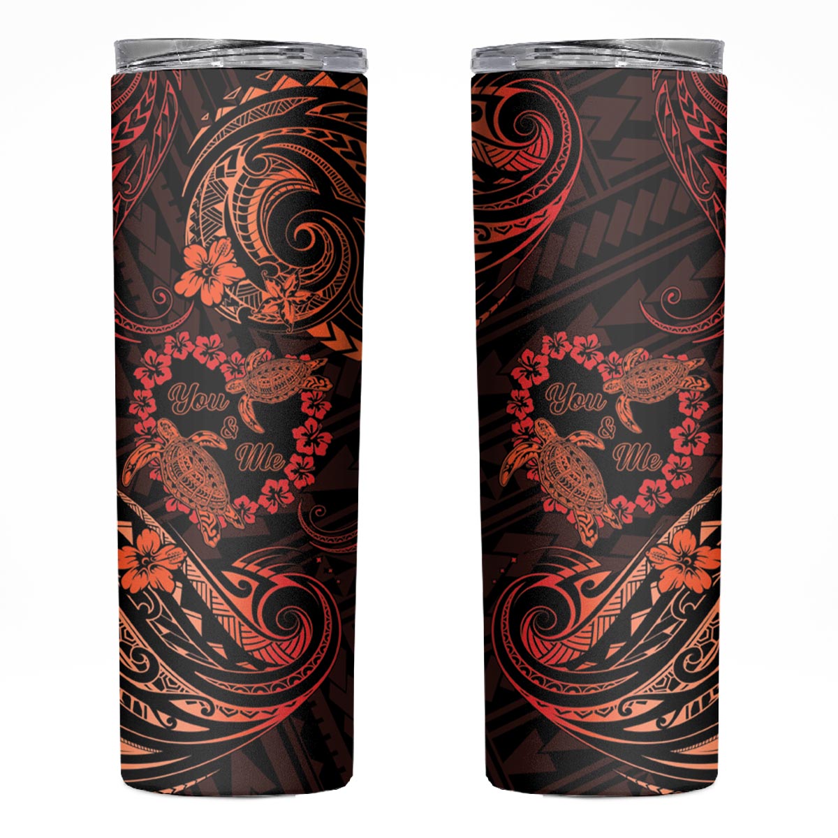 Polynesian Turtle Valentine Skinny Tumbler You And Me Orange Hibiscus Heart LT01 Orange - Polynesian Pride