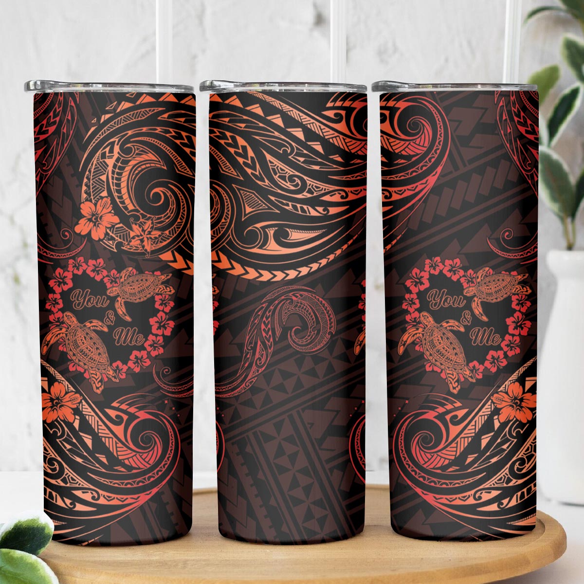 Polynesian Turtle Valentine Skinny Tumbler You And Me Orange Hibiscus Heart LT01 - Polynesian Pride