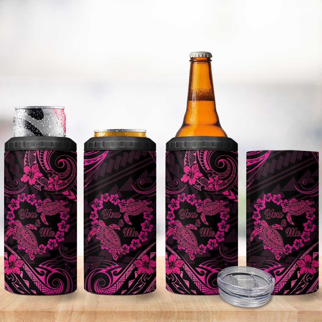 Polynesian Turtle Valentine 4 in 1 Can Cooler Tumbler You And Me Pink Hibiscus Heart LT01 - Polynesian Pride