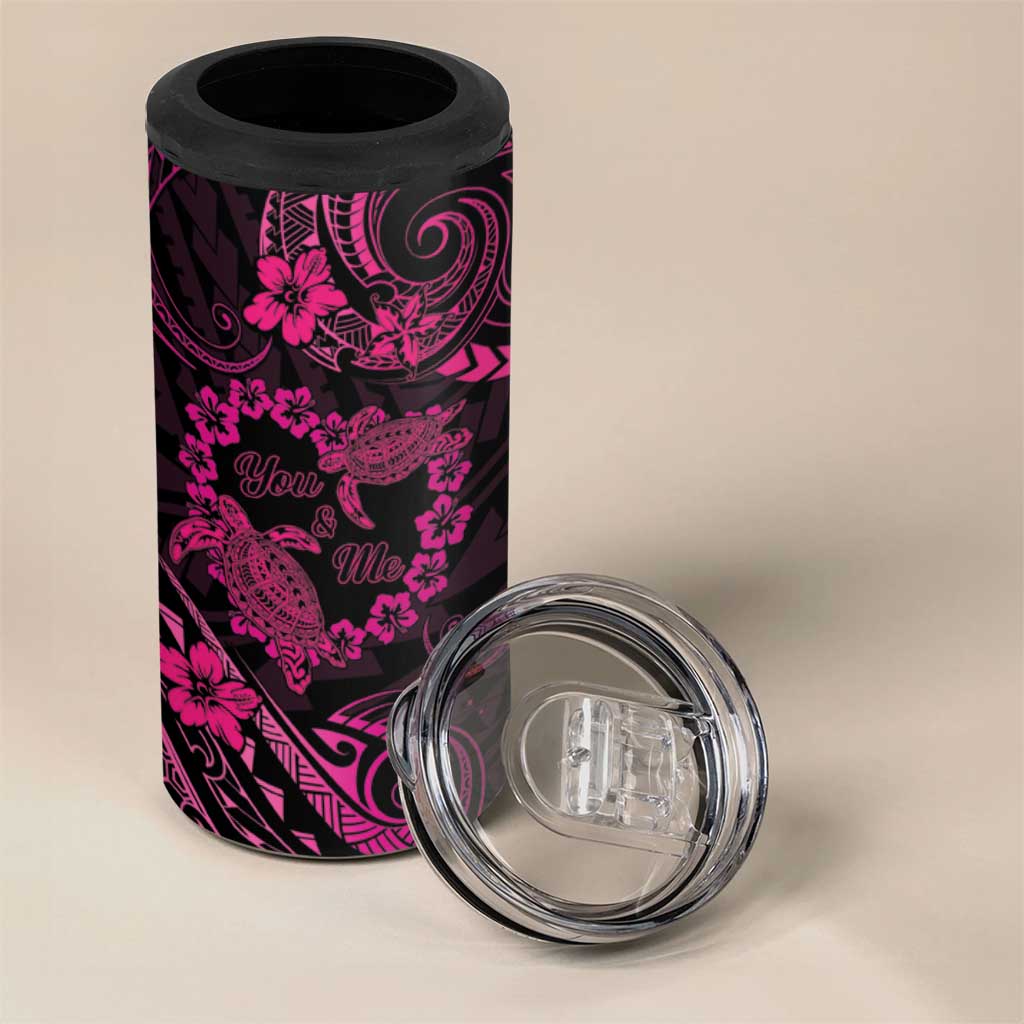 Polynesian Turtle Valentine 4 in 1 Can Cooler Tumbler You And Me Pink Hibiscus Heart LT01 - Polynesian Pride